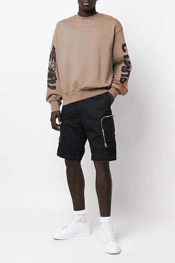 Бежевый свитшот Heron Preston flaming skull   