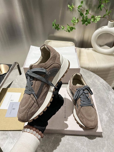 Женские замшевые кроссовки Brunello Cucinelli Monili Premium - Brown   