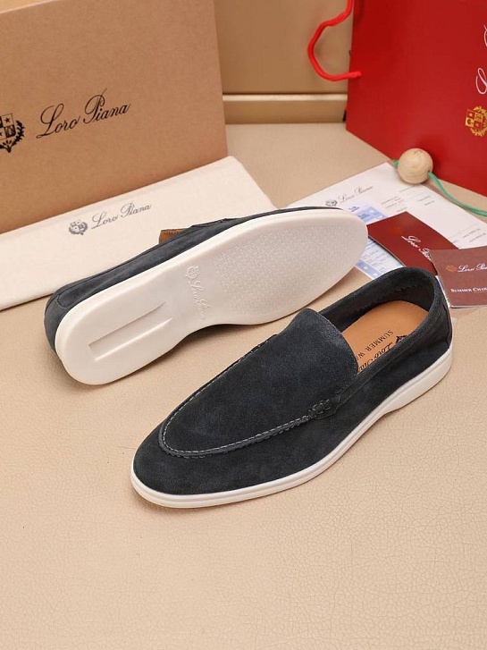 Мужские замшевые лоферы Loro Piana Summer Walk - Grey