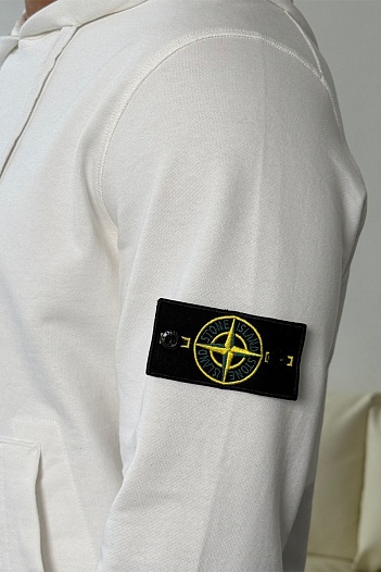 Мужское худи белого цвета Stone Island Compass-patch   