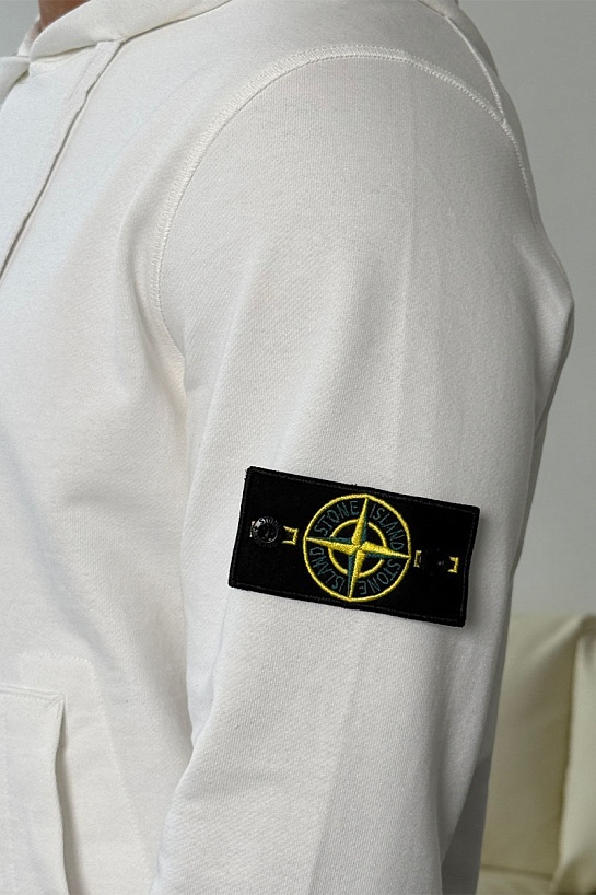 Мужское худи белого цвета Stone Island Compass-patch