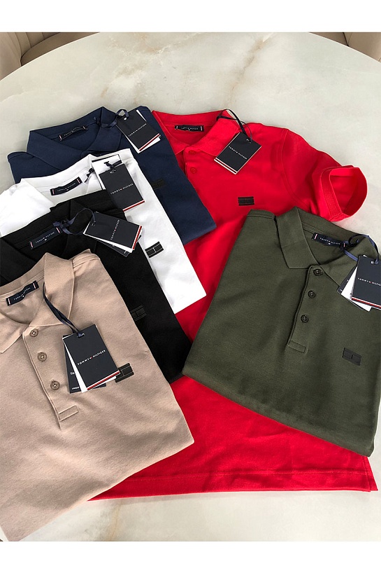 Классическое мужское поло Tommy Hilfiger тёмно-зелёного цвета