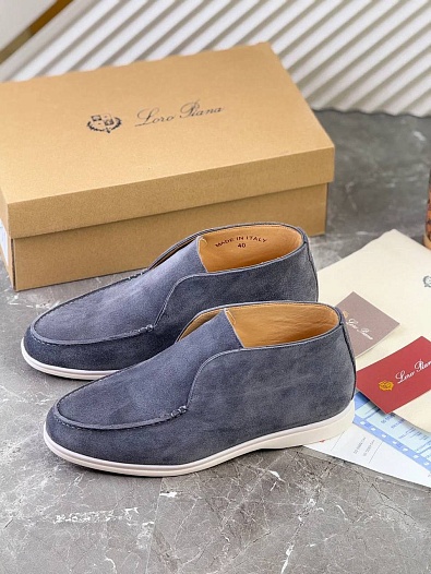 Замшевые лоферы с меховой стелькой Loro Piana Open Walk - Blue   