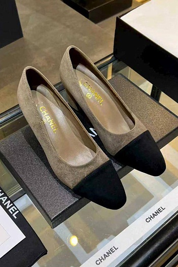 Женские замшевые туфли на каблуке Chanel premium   