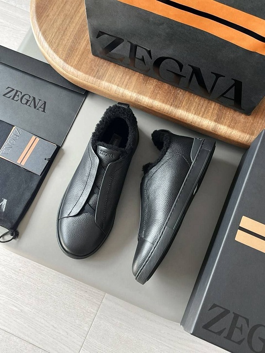 Кроссовки с мехом Ermenegildo Zegna Triple Stitch - Black