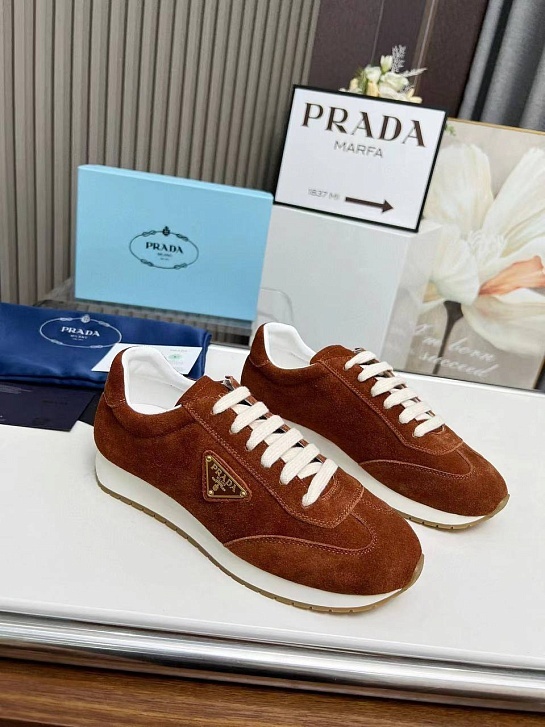 Женские замшевые кроссовки Prada Premium - Brown