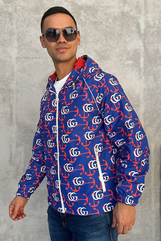 Мужская синяя ветровка Gucci Double G Anchor