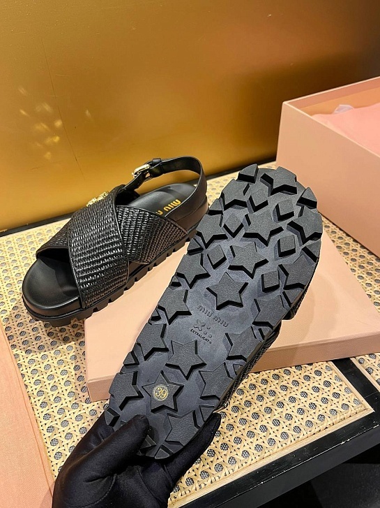 Женские кожаные сандалии MIU MIU Premium - Black