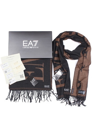 Брендовый чёрный шарф с логотипом Emporio Armani 7 185x35 см   
