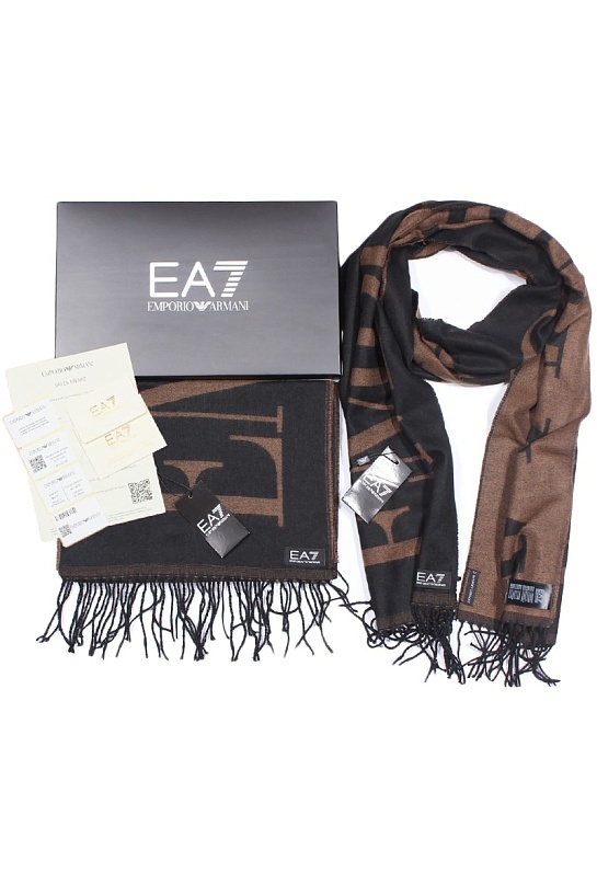 Брендовый чёрный шарф с логотипом Emporio Armani 7 185x35 см