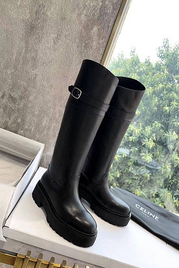 Женские кожаные сапоги Celine Wellingtons - Black   