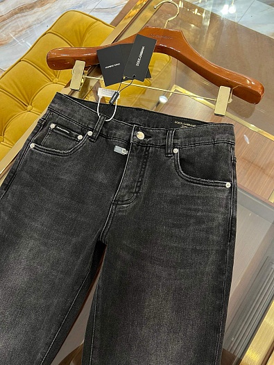 Мужские чёрные джинсы Dolce & Gabbana slim fit Premium   
