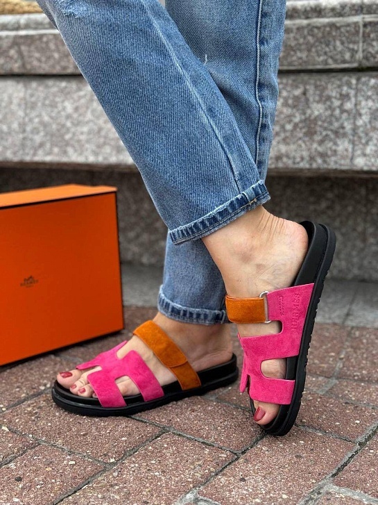 Женские замшевые сандалии Hermes Chypre - Pink / Orange