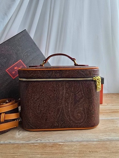 Кожаная сумка косметичка Etro с узором пейсли 24x17 см   