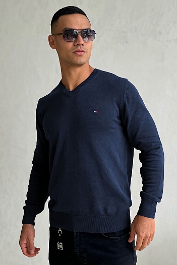 Мужской джемпер Tommy Hilfiger logo-embroidered - Navy   