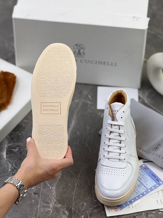 Кожаные кроссовки с меховой стелькой Brunello Cucinelli