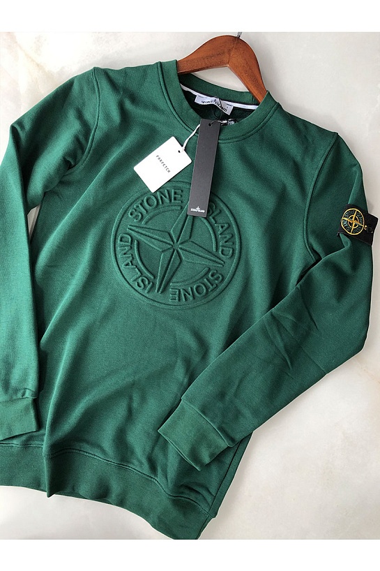 Мужской светло-зелёный свитшот Stone Island с патчем на плече embossed logo