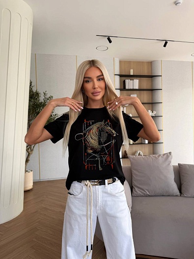 Чёрная женская футболка Hermes premium   