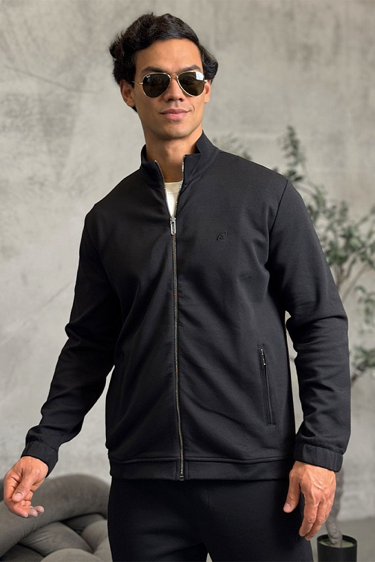 Чёрная кофта на молнии Brioni B-еmbroidery