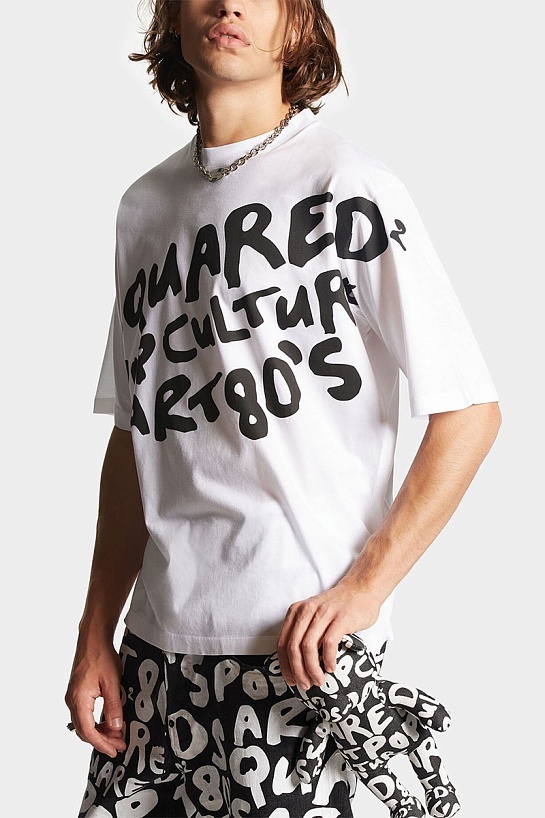 Мужская белая футболка Dsquared2 Pop '80s