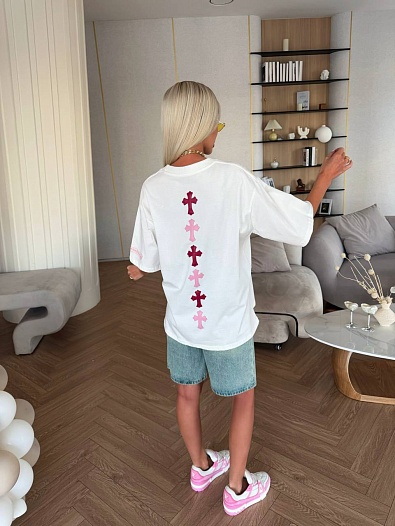 Женская оверсайз футболка белого цвета Chrome Hearts premium   