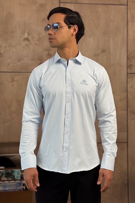 Мужская голубая рубашка Loro Piana logo-embroidered