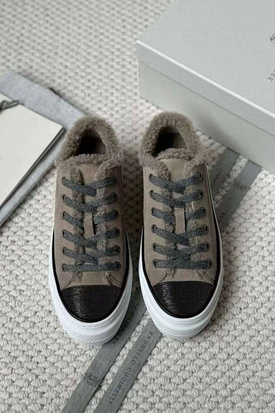 Женские кроссовки с мехом Brunello Cucinelli Premium - Grey