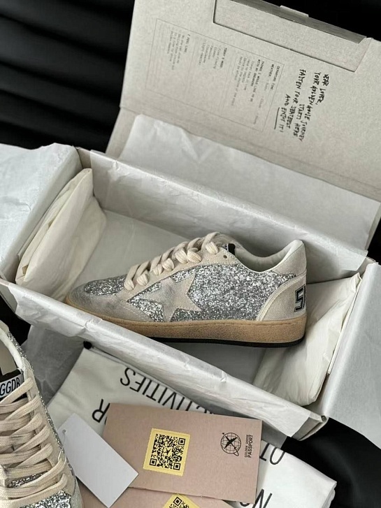 Женские кожаные кроссовки Golden Goose Ball Star Premium - Grey Sequin