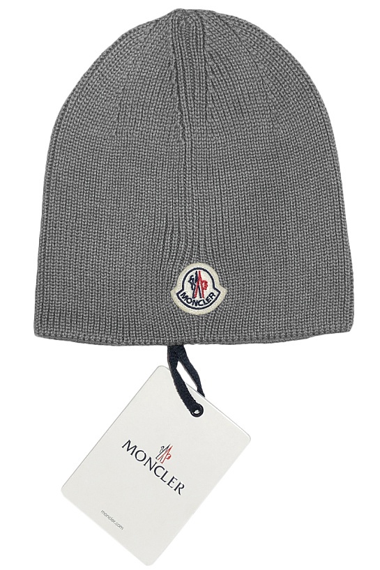 Мужская брендовая шапка Moncler серого цвета