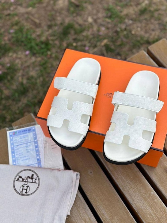 Женские кожаные сандалии Hermes Chypre - White