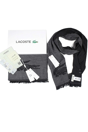 Мужской чёрно-серый шарф Lacoste 185х35 см   