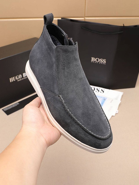 Замшевые лоферы с мехом Hugo Boss high-top - Grey
