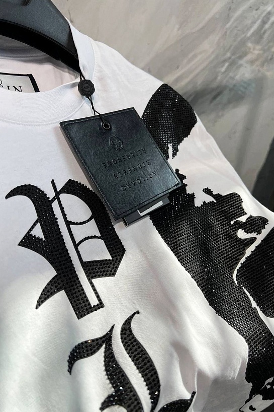Белая оверсайз футболка со стразами Philipp Plein The Skull