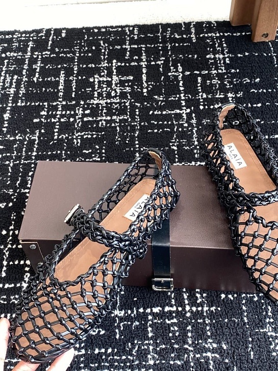 Женские плетёные балетки ALaia Premium - Black