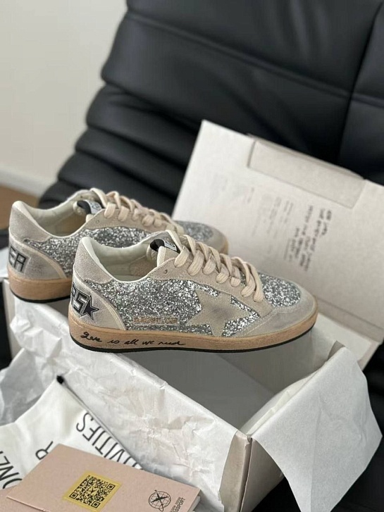 Женские кожаные кроссовки Golden Goose Ball Star Premium - Grey Sequin