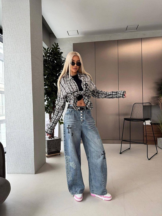 Женские голубые джинсы Chrome Hearts premium