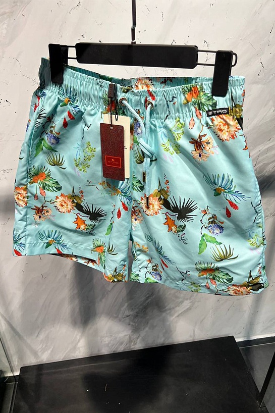 Мужские бирюзовые шорты Etro floral-pattern