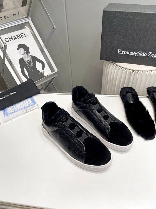 Кроссовки с мехом Ermenegildo Zegna Triple Stitch low-top - Black