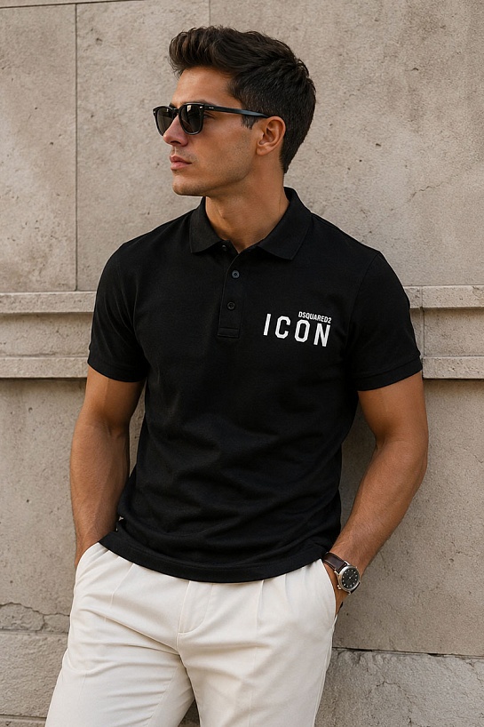 Мужское чёрное поло Dsquared2 ICON white-logo