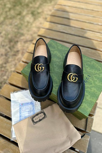 Женские кожаные лоферы Gucci Horsebit - Black   