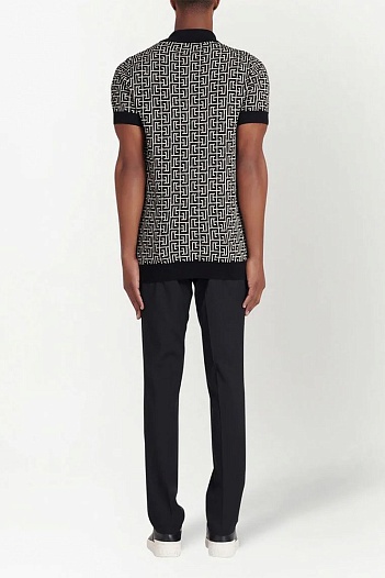 Вязаное поло Balmain monogram - Black / White   