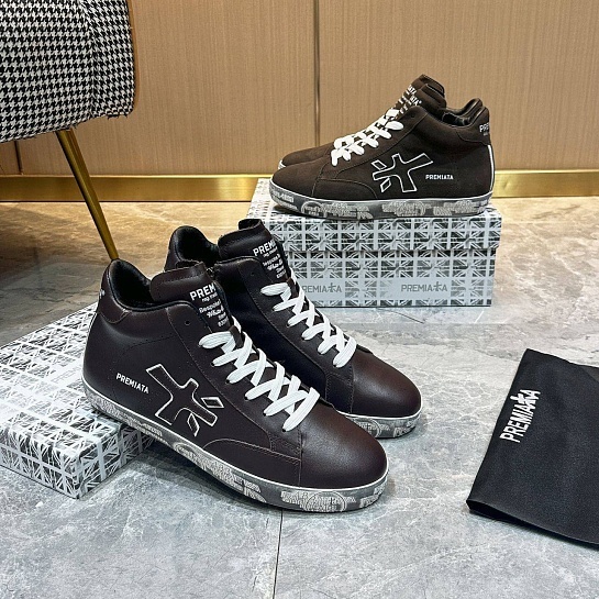 Кожаные кроссовки с мехом Premiata high-top - Brown