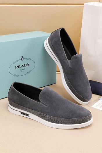 Мужские замшевые слипоны Prada Saint Tropez - Grey   