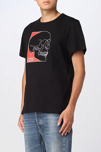 Мужская чёрная футболка Alexander McQueen Skull graphic-print   