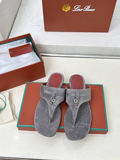 Женские замшевые шлёпанцы Loro Piana Premium - Grey   