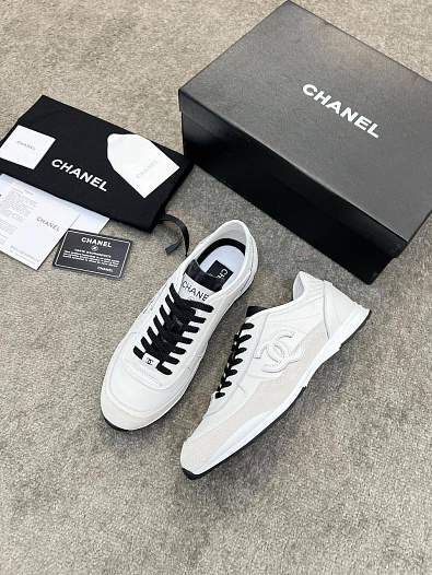 Женские кожаные кроссовки Chanel premium - White   