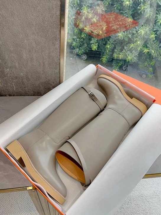 Женские кожаные сапоги Hermes Premium - Grey
