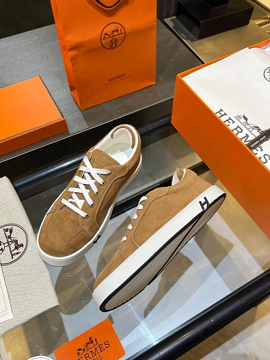 Женские замшевые кроссовки Hermes Premium - Chestnut   