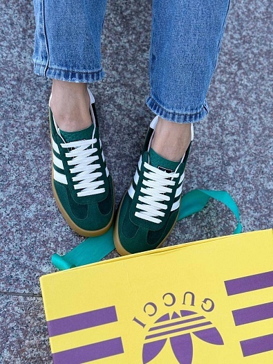 Женские кроссовки Gucci x Adidas Gazelle Collaboration - Green   