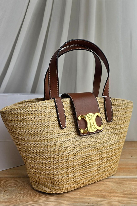 Плетёная сумка с кожаной отделкой Celine 30x18 см